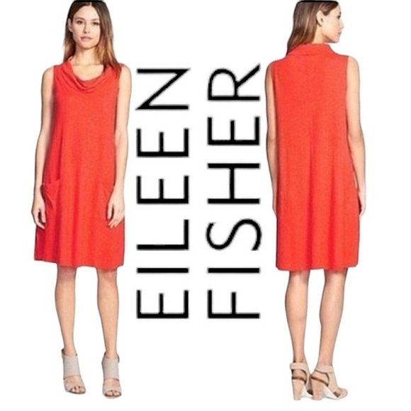 Eileen Fisher Sleeveless Cowl Neck Tunic Dress in Geranium PS - Picture 1 of 9